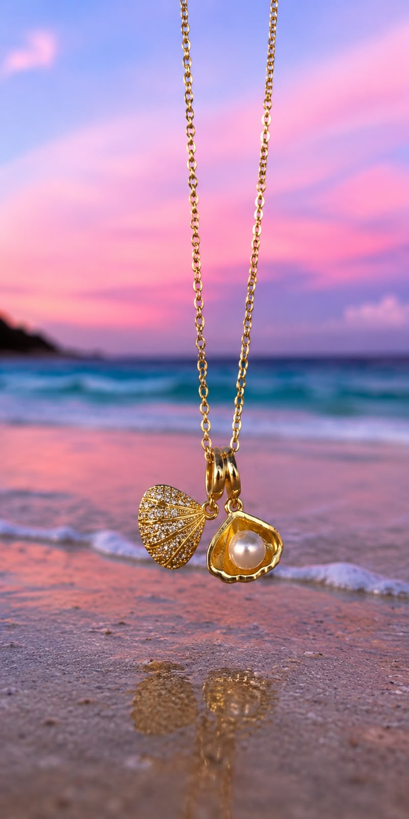 Colar dourado de concha com pérola